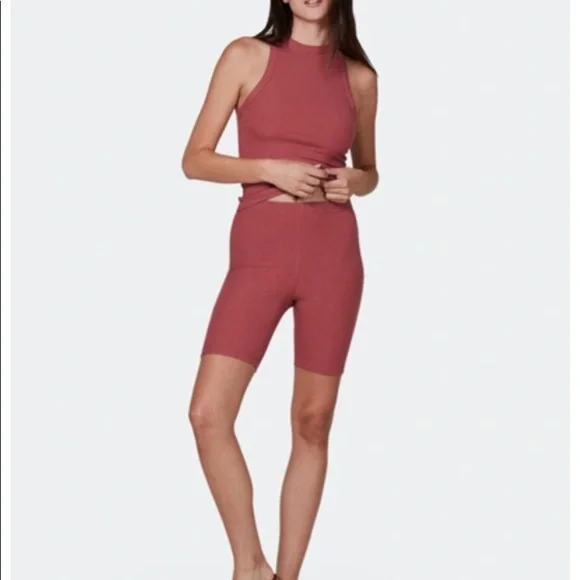 NWT LETT Madrid Ribbed Biker Shorts Terra Cotta Medium - Picture 2 of 7